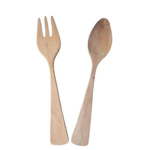 Vintage Wood  Salad Serving Utensil Set, Fork/Spoon
